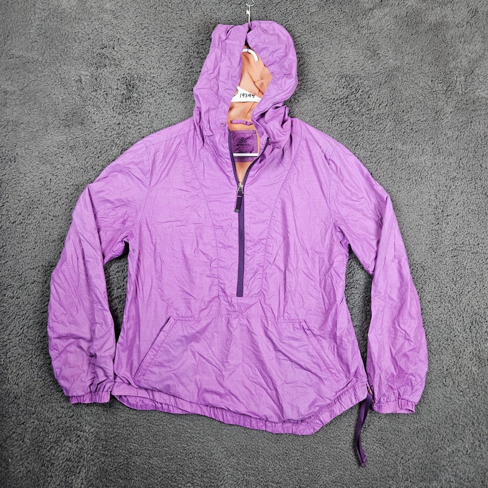 Prana Womens Purple Half Zip‎ Anorak Windbreaker Jacket Orange Mesh Lining Large
